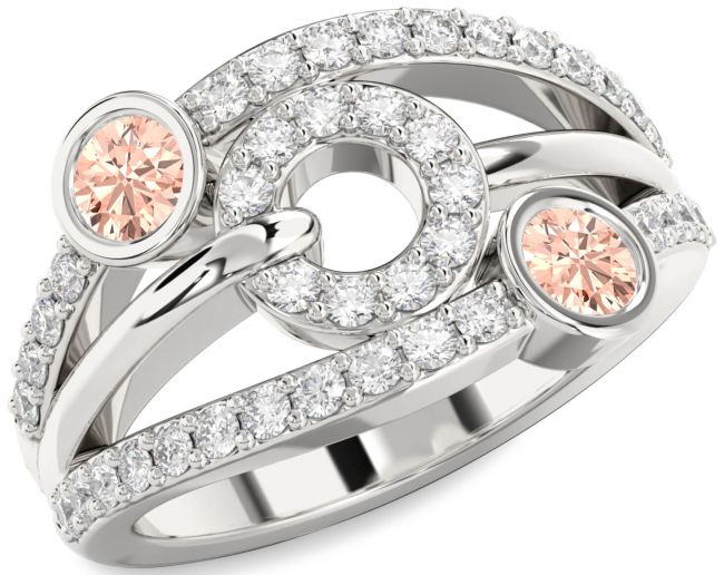 Diamond Morganite Silver Evil Eye Round Two Stone Ring