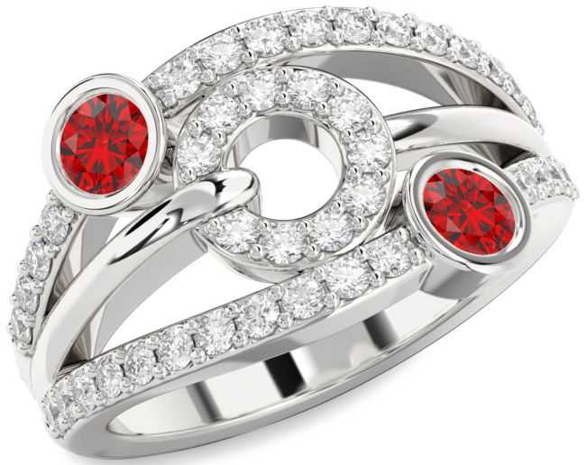 Diamond Ruby Silver Evil Eye Round Two Stone Birthstone Ring