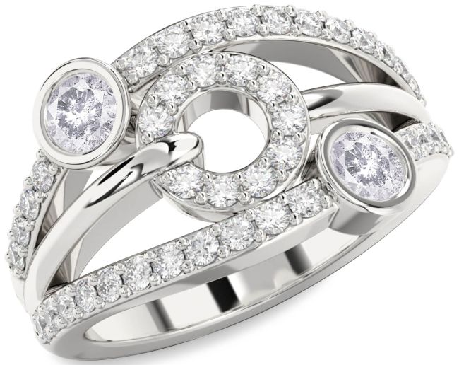 Salt & Pepper Diamond Silver Evil Eye Round Two Stone Ring