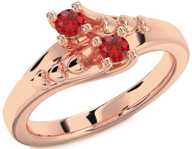 Ruby Rose Gold Heart Two Stone Birthstone Ring