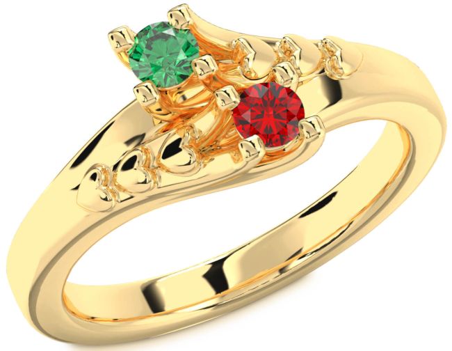 Gold Silver Heart Two Stone Promise Ring