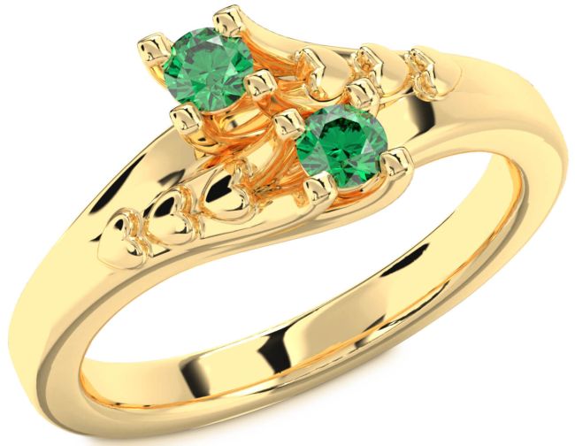 Emerald Gold Silver Heart Two Stone Birthstone Ring
