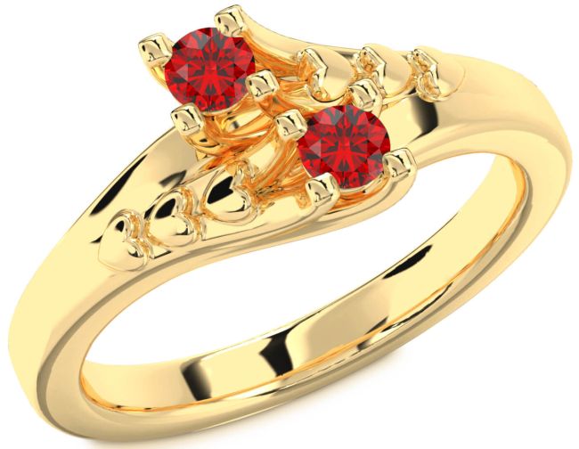 Ruby Gold Heart Two Stone Birthstone Ring