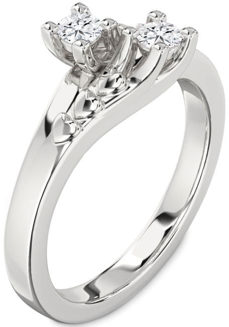 Lab Diamond Silver Heart Two Stone Ring
