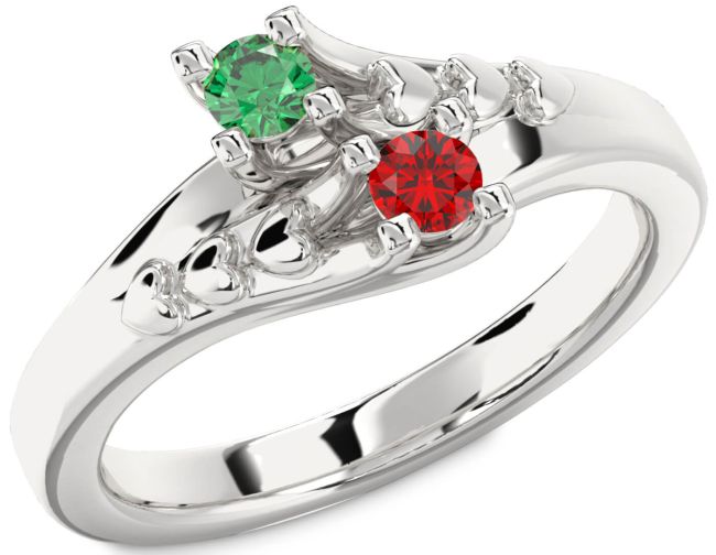 Silver Heart Two Stone Promise Ring