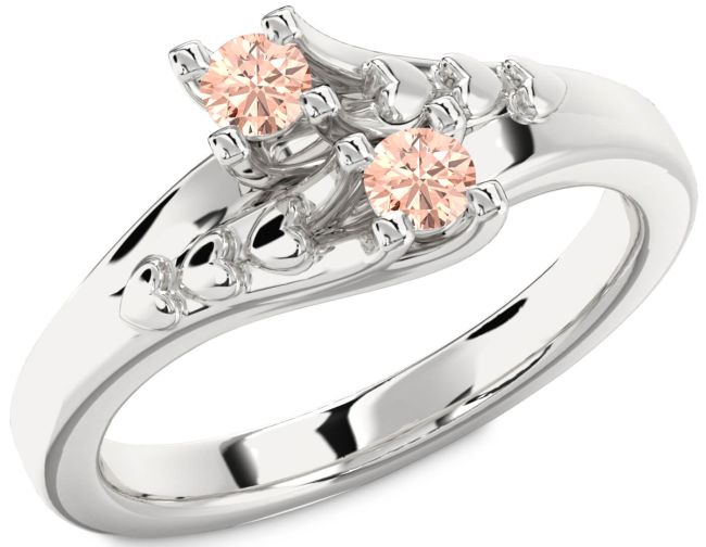 Morganite Silver Heart Two Stone Ring