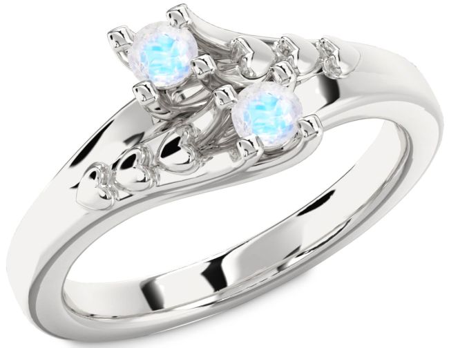 Moonstone Silver Heart Two Stone Ring