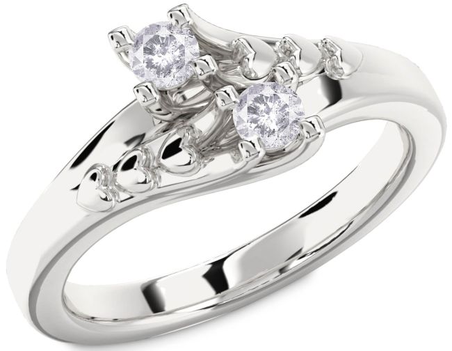 Salt & Pepper Diamond Silver Heart Two Stone Ring