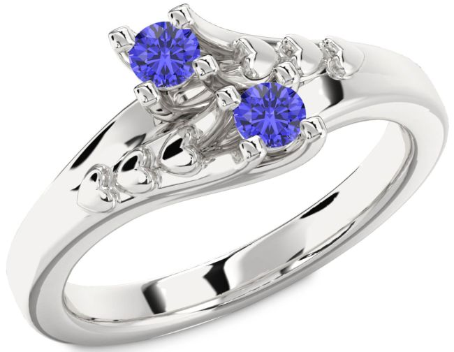 Tanzanite Silver Heart Two Stone Ring