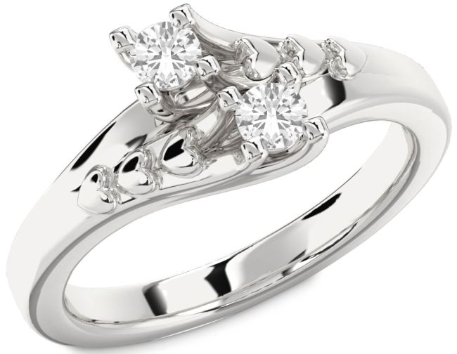 White Sapphire Silver Heart Two Stone Ring