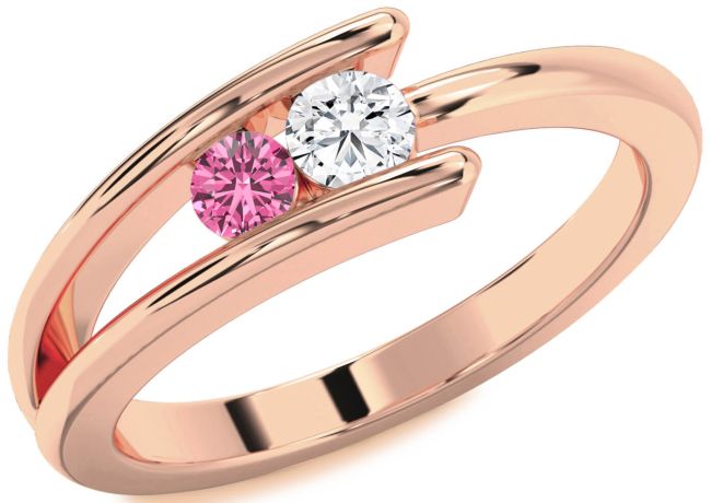 Rose Gold Silver Round Two Stone Promise Ring