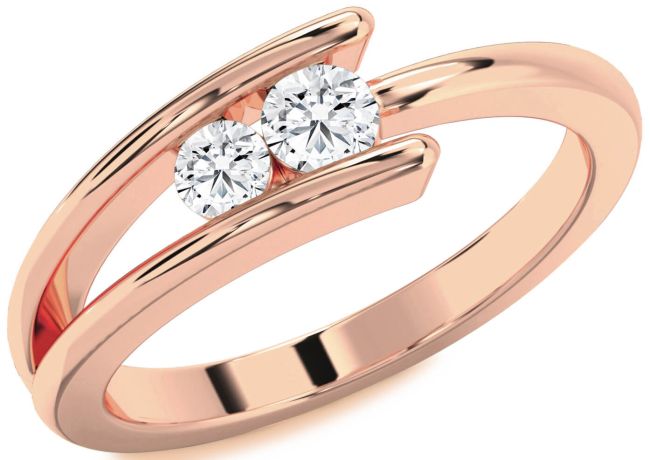 Diamond Rose Gold Silver Round Two Stone Ring
