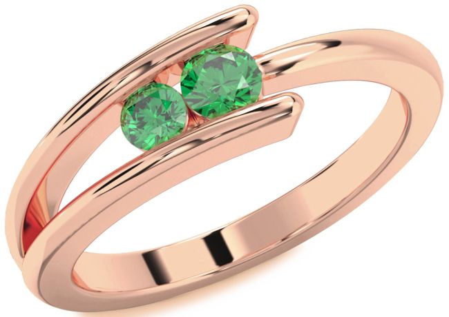 Emerald Rose Gold Round Two Stone Birthstone Ring