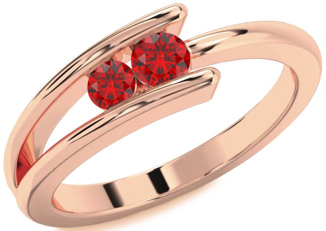 Ruby Rose Gold Round Two Stone Birthstone Ring