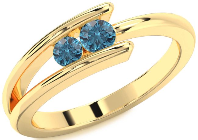 Blue Diamond Gold Round Two Stone Ring