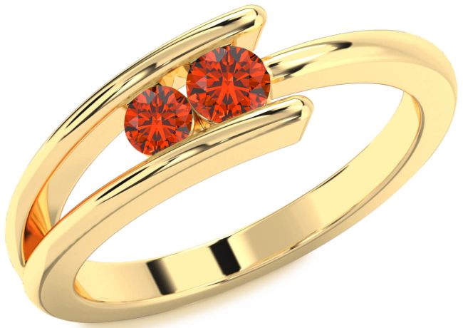 Fire Opal Gold Round Two Stone Ring