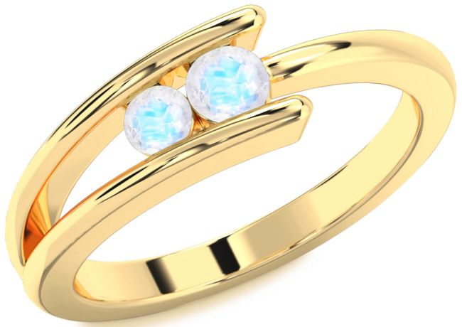 Moonstone Gold Silver Round Two Stone Ring