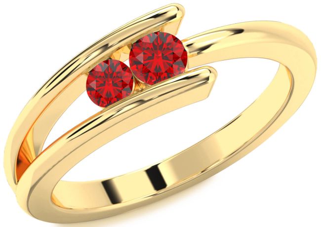 Ruby Gold Round Two Stone Birthstone Ring
