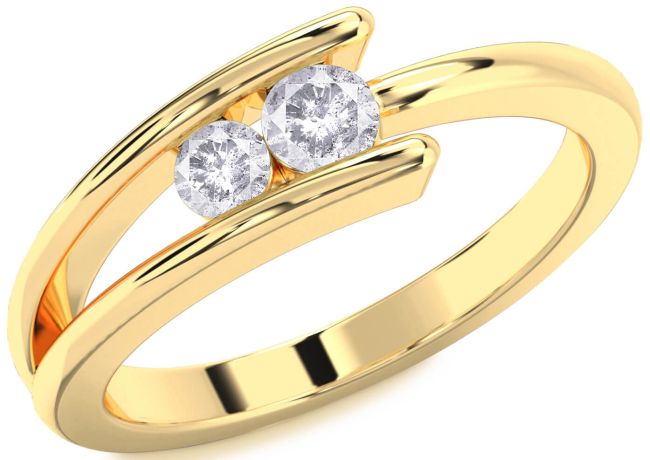 Salt & Pepper Diamond Gold Round Two Stone Ring