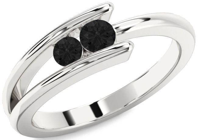 Black Diamond Silver Round Two Stone Ring
