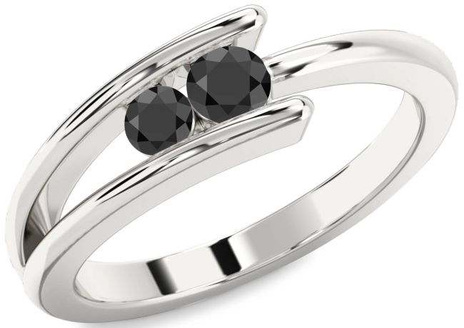 Black Onyx Silver Round Two Stone Ring