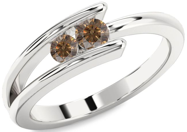 Chocolate Brown Diamond Silver Round Two Stone Ring