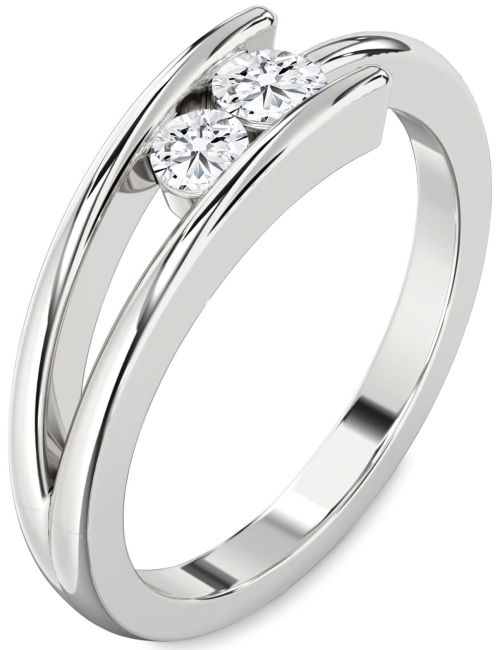 Lab Diamond Silver Round Two Stone Ring