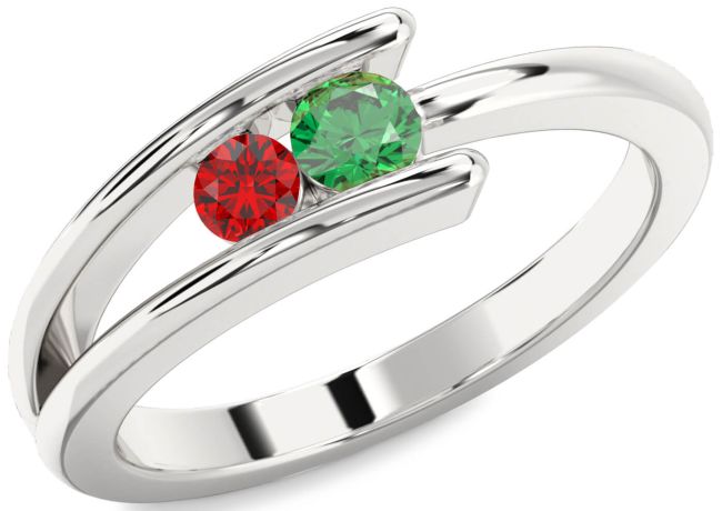 Silver Round Two Stone Promise Ring