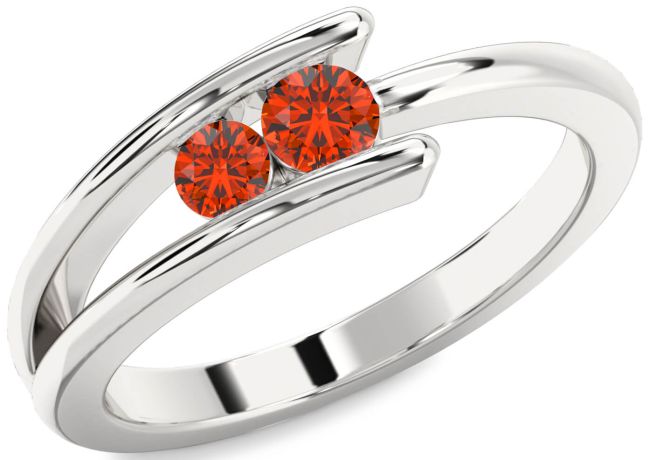 Fire Opal Silver Round Two Stone Ring