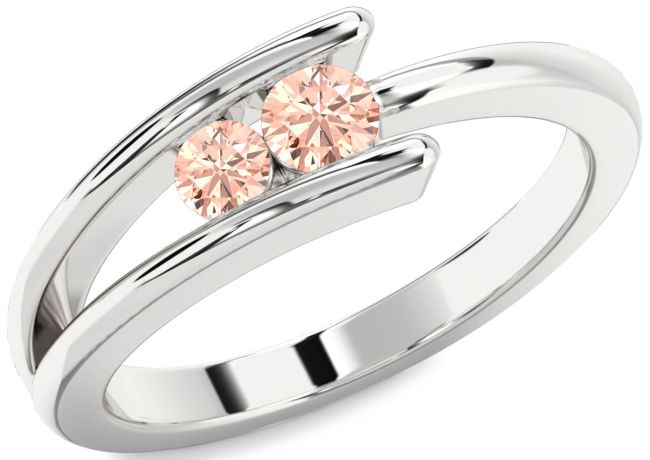 Morganite Silver Round Two Stone Ring