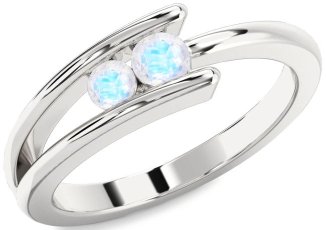 Moonstone Silver Round Two Stone Ring