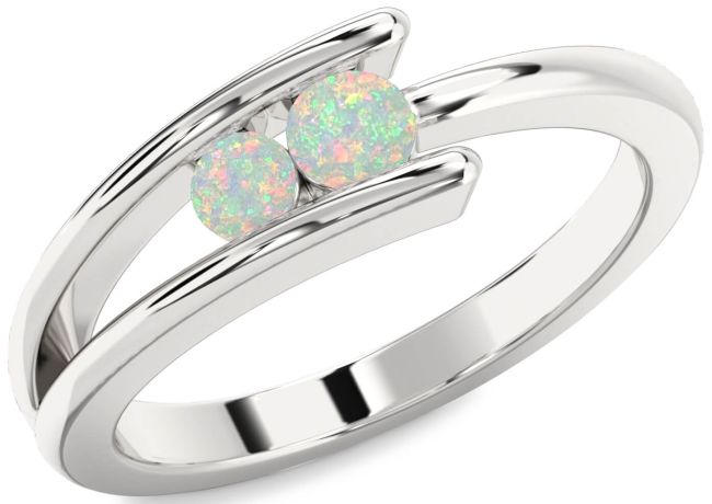 Opal Silver Round Two Stone Birthstone Ring