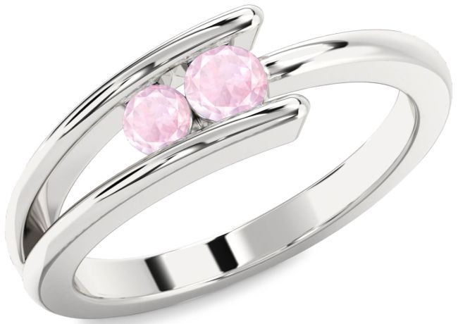 Rose Quartz Silver Round Two Stone Ring