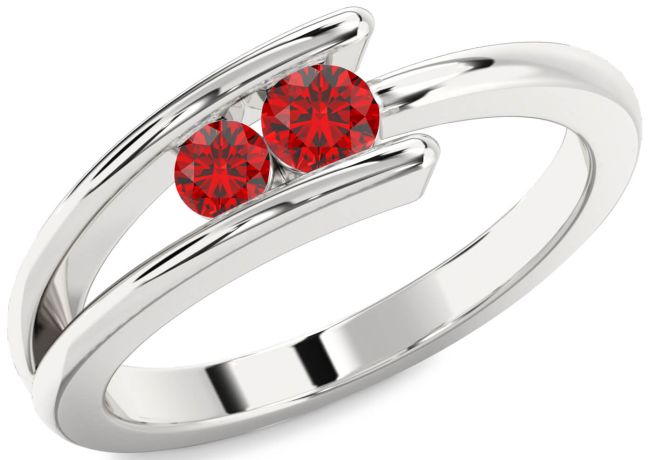 Ruby Silver Round Two Stone Birthstone Ring