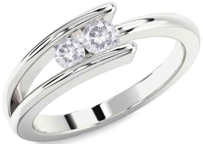 Salt & Pepper Diamond Silver Round Two Stone Ring