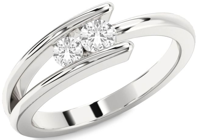 White Sapphire Silver Round Two Stone Ring