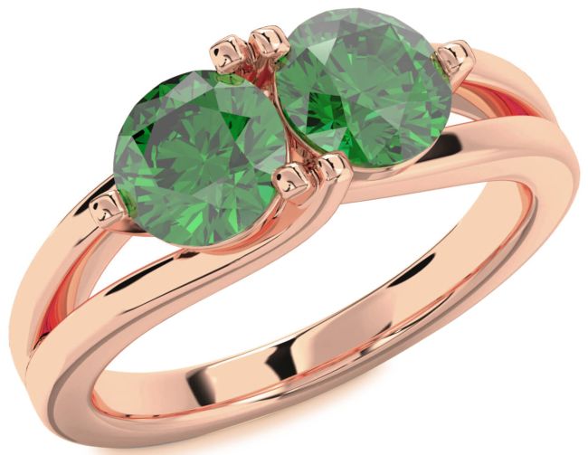 Emerald Rose Gold Round Two Stone Birthstone Ring