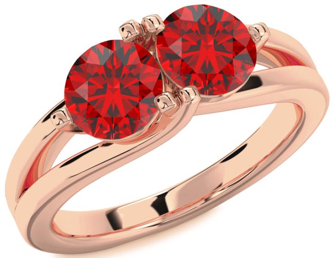 Ruby Rose Gold Round Two Stone Birthstone Ring