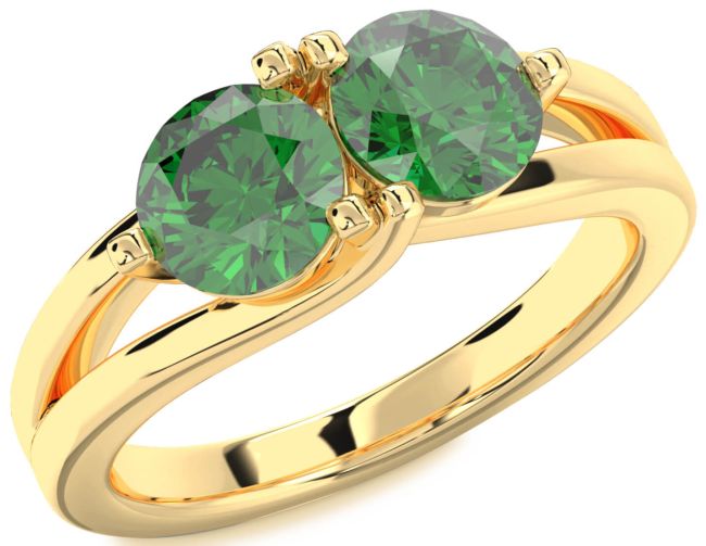 Emerald Gold Round Two Stone Birthstone Ring