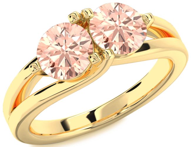 Morganite Gold Silver Round Two Stone Ring