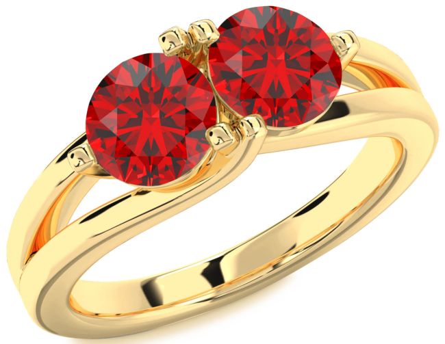 Ruby Gold Round Two Stone Birthstone Ring