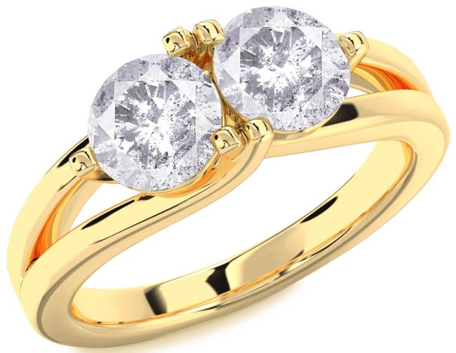 Salt & Pepper Diamond Gold Silver Round Two Stone Ring