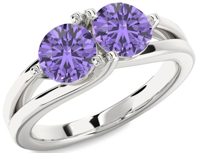 Alexandrite Silver Round Two Stone Birthstone Ring