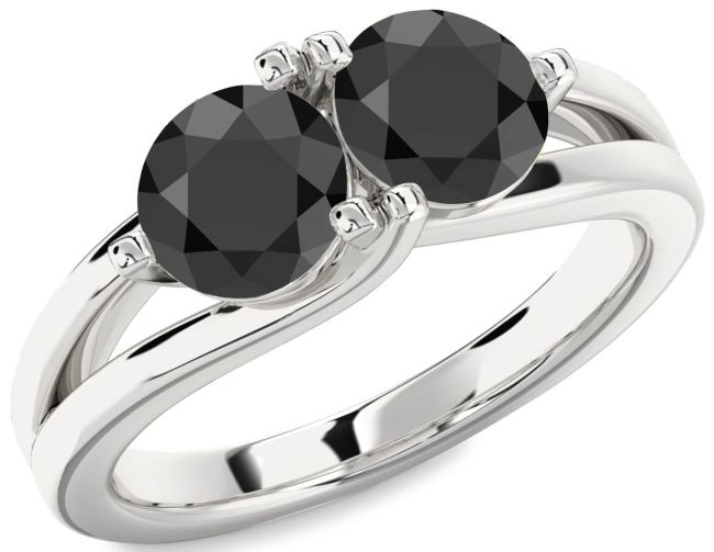 Black Onyx Silver Round Two Stone Ring
