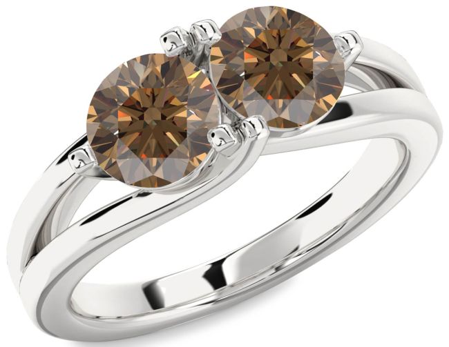 Chocolate Brown Diamond Silver Round Two Stone Ring