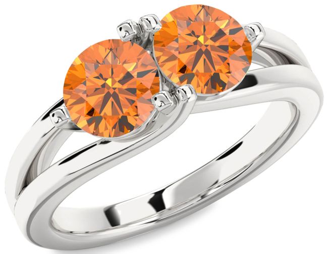 Citrine Silver Round Two Stone Birthstone Ring