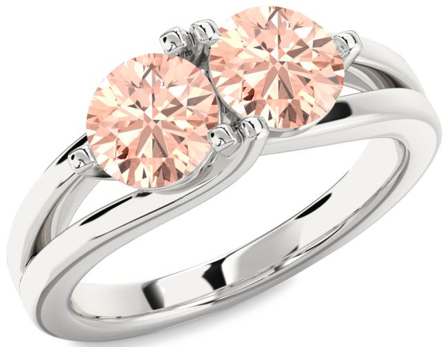 Morganite Silver Round Two Stone Ring