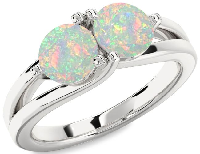 Opal Silver Round Two Stone Birthstone Ring