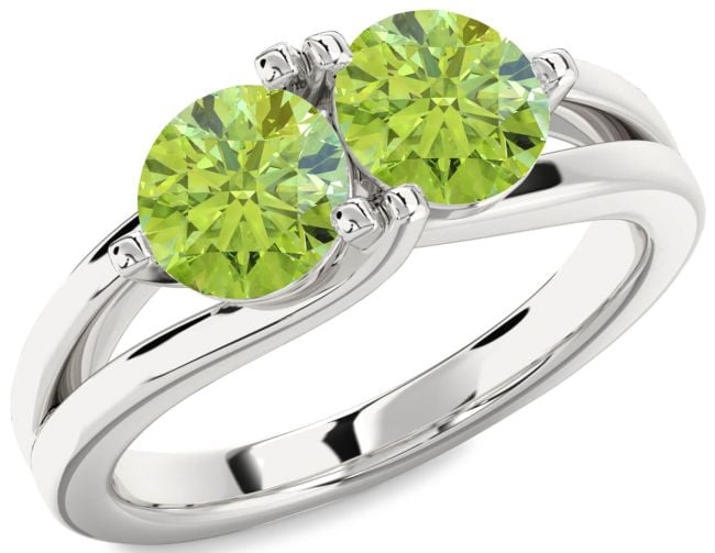 Peridot Silver Round Two Stone Birthstone Ring