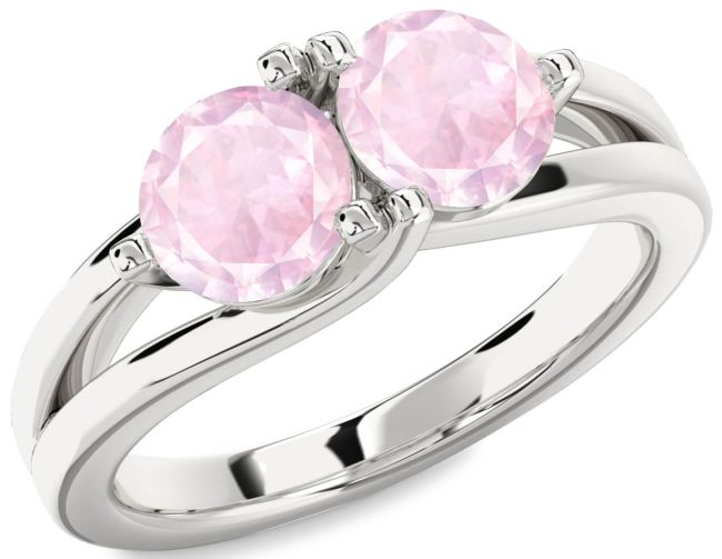 Rose Quartz Silver Round Two Stone Ring